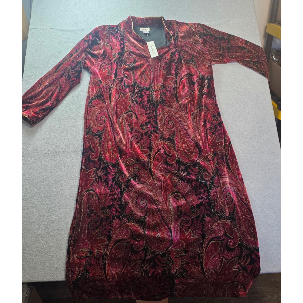 Sante Full Length Robe Dressing Gown Womens 2X Burgundy Paisley Velour Velvet